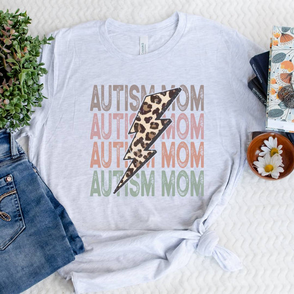 Autism Mom Leopard Bolt Graphic T