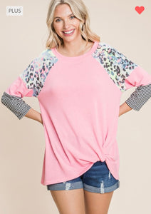 Emerald Side Twist Top with Animal Sleeves Plus